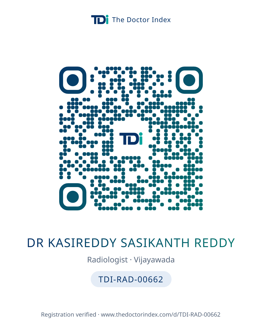 QR card for Dr Kasireddy Sasikanth Reddy, TDI-RAD-00662