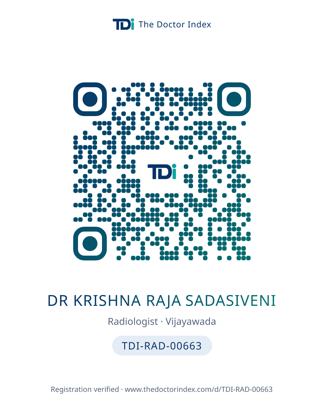 QR card for Dr Krishna Raja Sadasiveni, TDI-RAD-00663