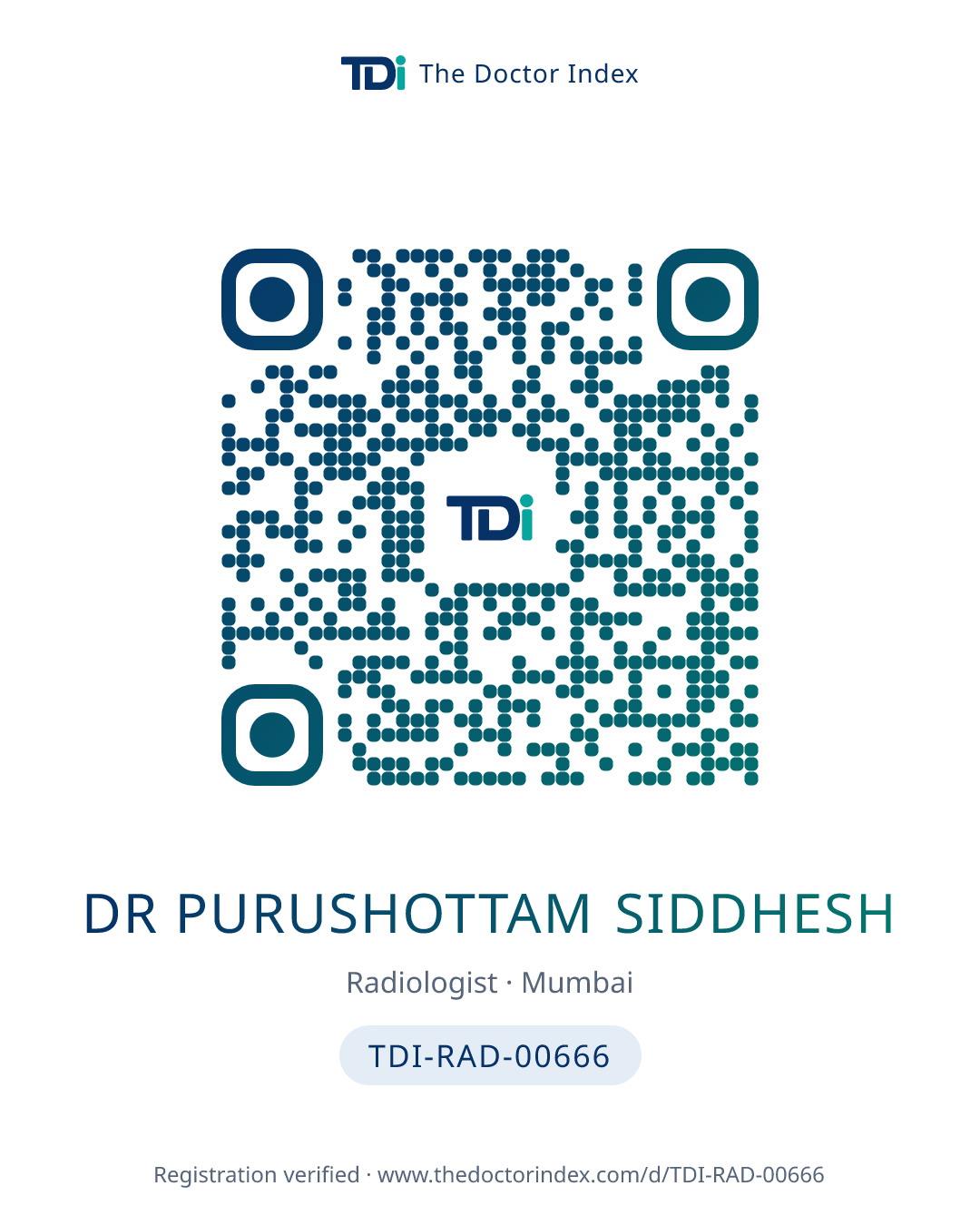 QR card for Dr Purushottam Siddhesh, TDI-RAD-00666