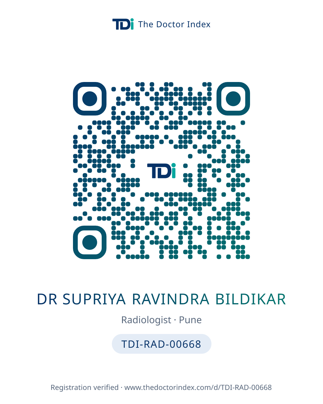 QR card for Dr Supriya Ravindra Bildikar, TDI-RAD-00668