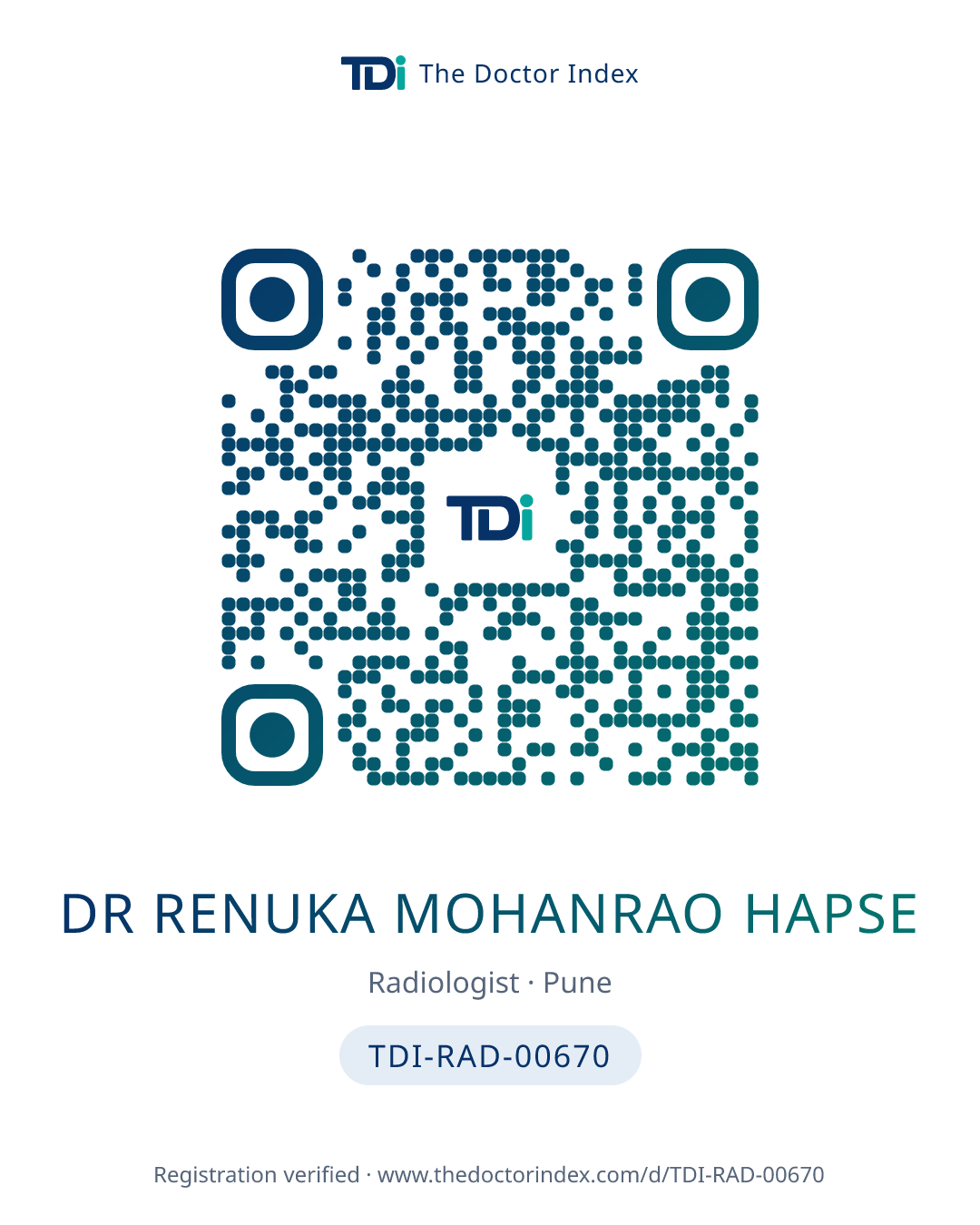 QR card for Dr Renuka Mohanrao Hapse, TDI-RAD-00670