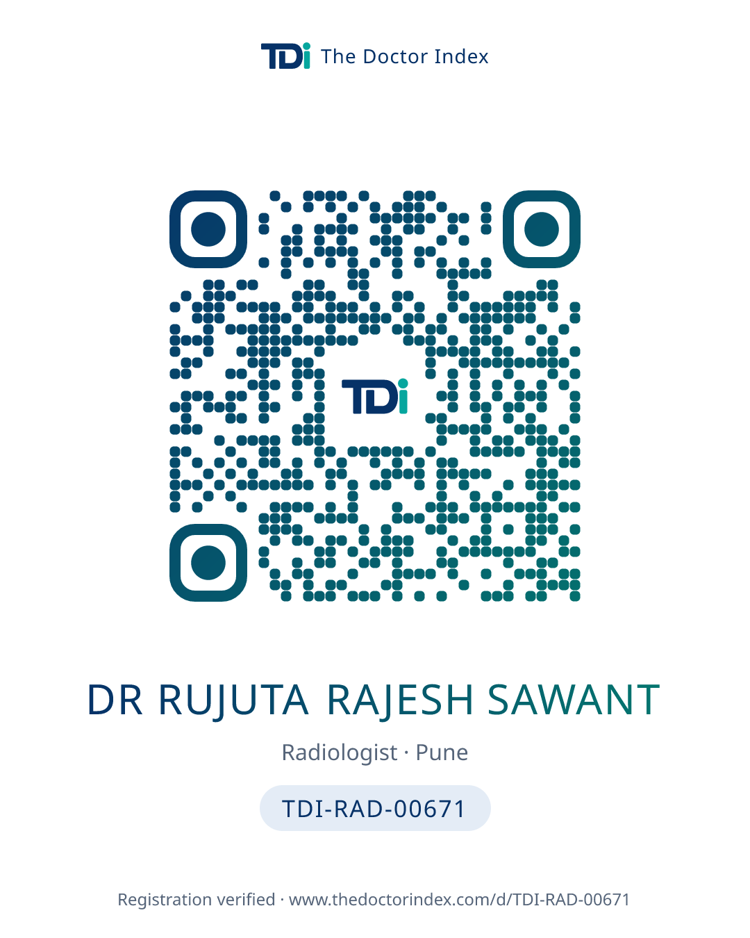 QR card for Dr Rujuta Rajesh Sawant, TDI-RAD-00671