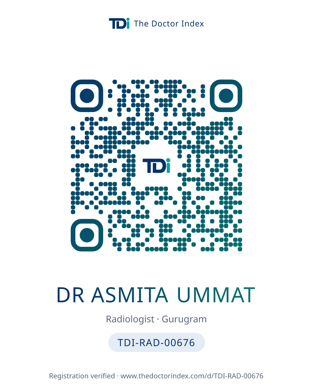 QR card for Dr Asmita Ummat, TDI-RAD-00676
