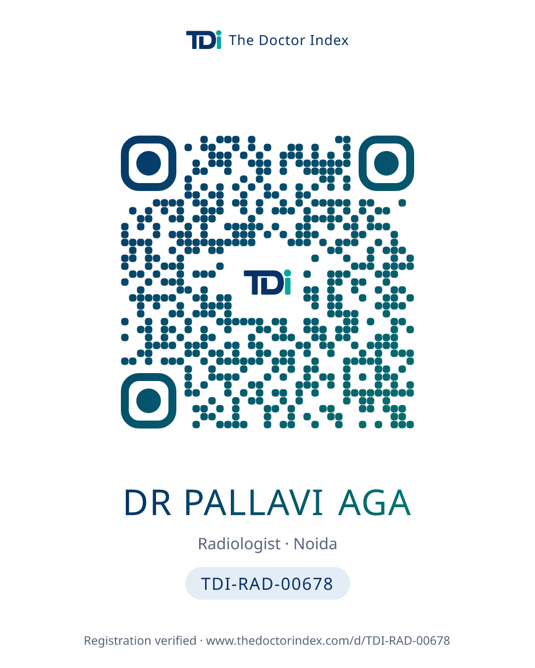 QR card for Dr Pallavi Aga, TDI-RAD-00678