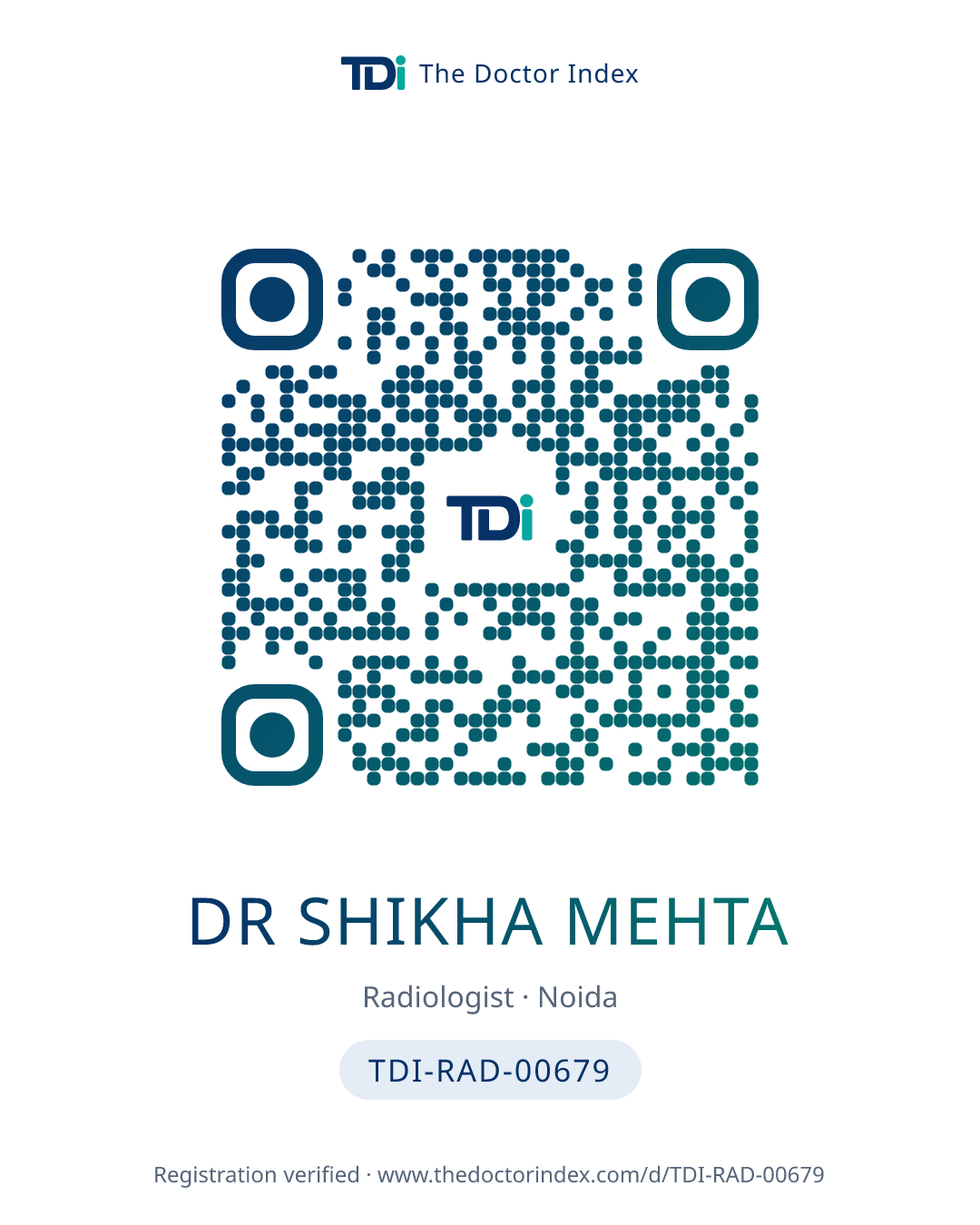 QR card for Dr Shikha Mehta, TDI-RAD-00679