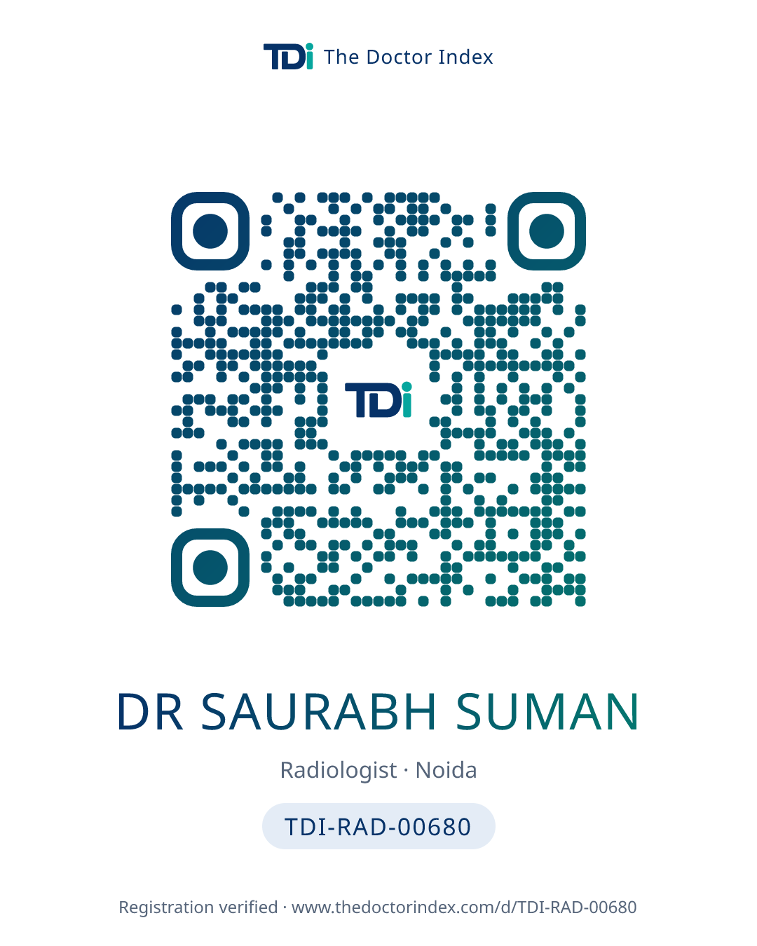 QR card for Dr Saurabh Suman, TDI-RAD-00680