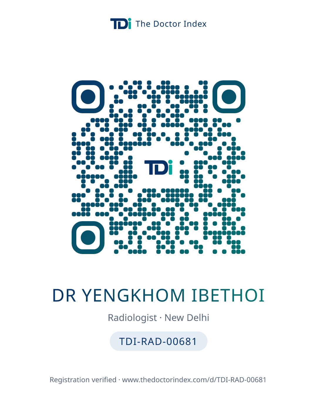 QR card for Dr Yengkhom Ibethoi, TDI-RAD-00681
