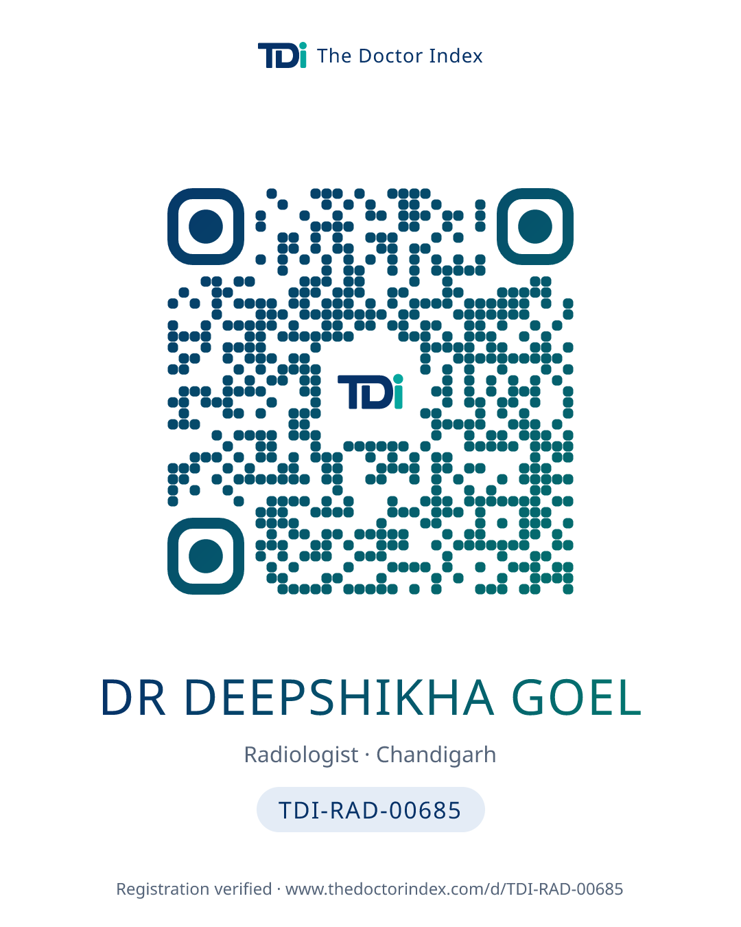 QR card for Dr Deepshikha Goel, TDI-RAD-00685