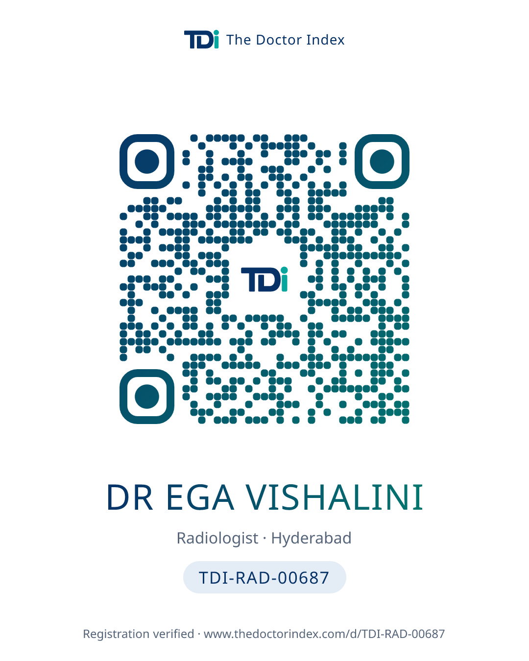 QR card for Dr Ega Vishalini, TDI-RAD-00687