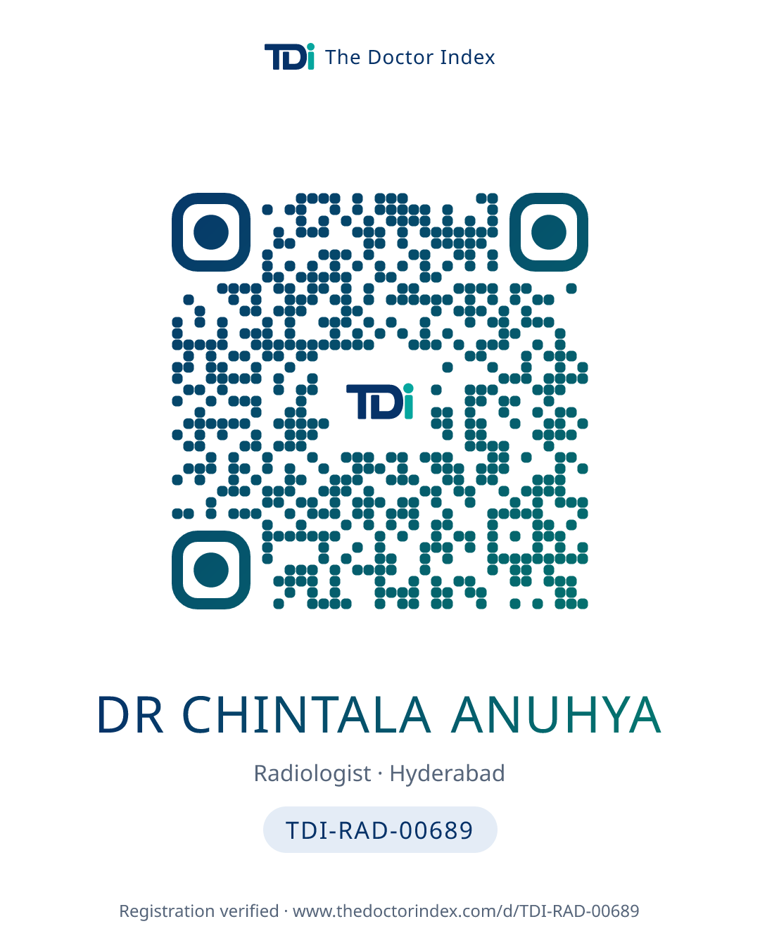 QR card for Dr Chintala Anuhya, TDI-RAD-00689