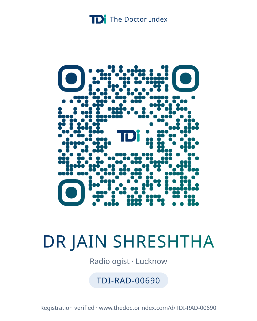 QR card for Dr Jain Shreshtha, TDI-RAD-00690