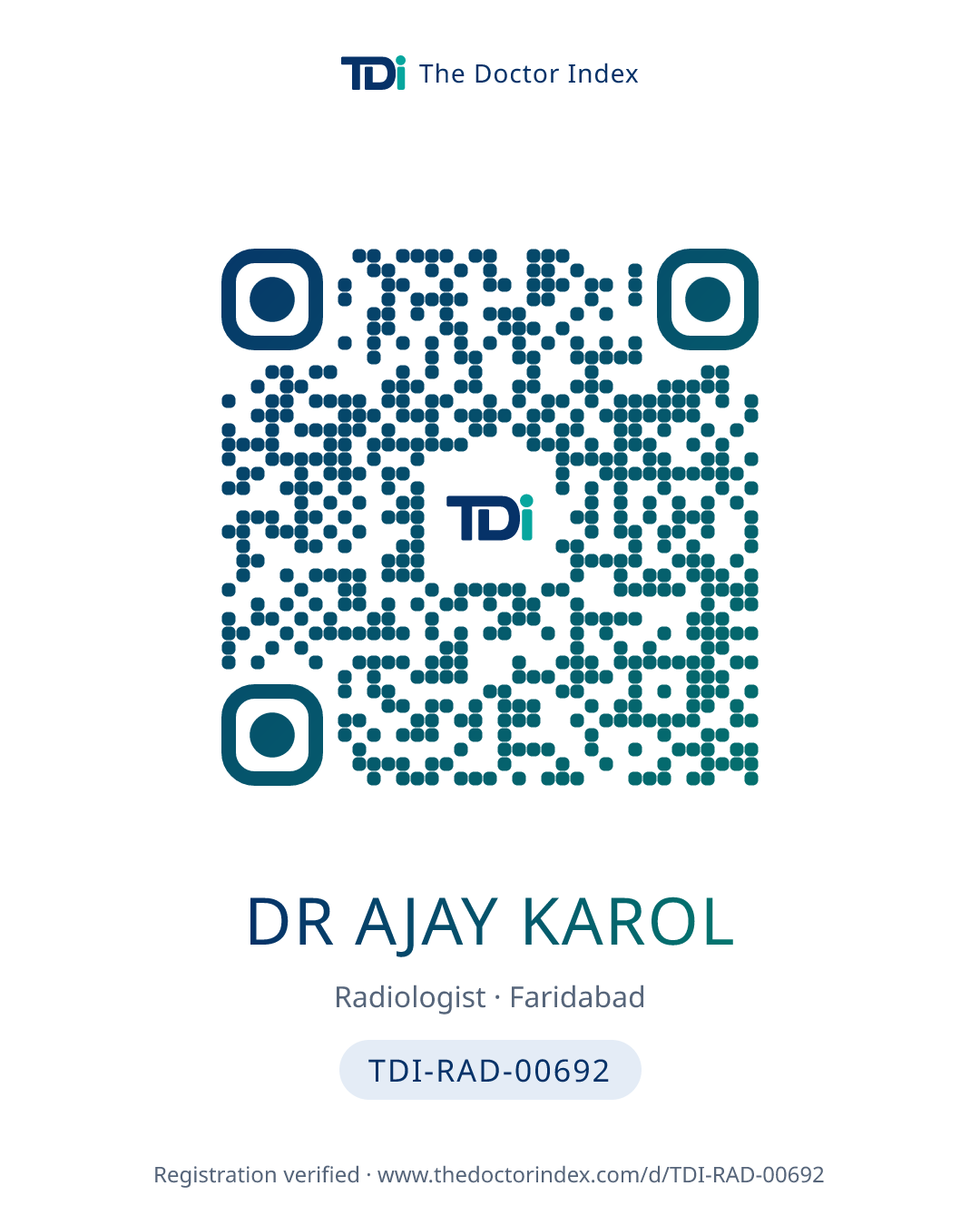 QR card for Dr Ajay Karol, TDI-RAD-00692