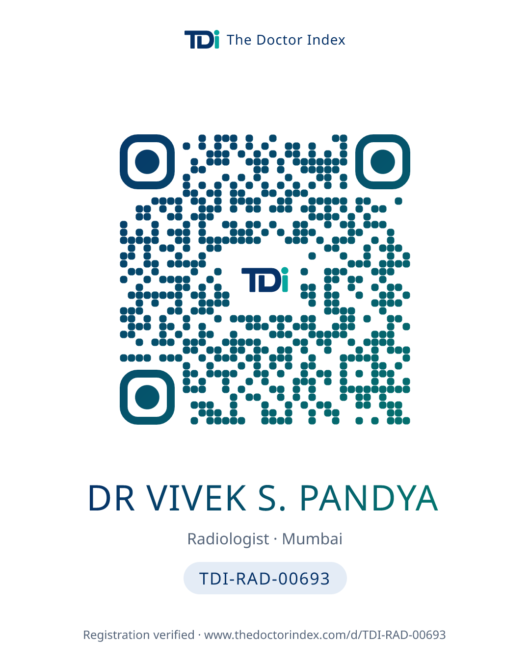 QR card for Dr Vivek S. Pandya, TDI-RAD-00693