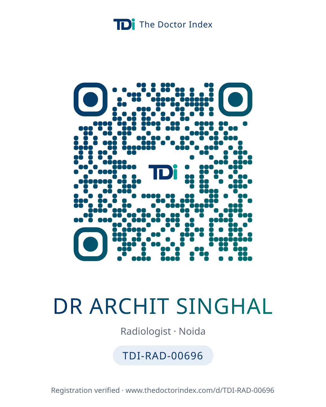 QR card for Dr Archit Singhal, TDI-RAD-00696