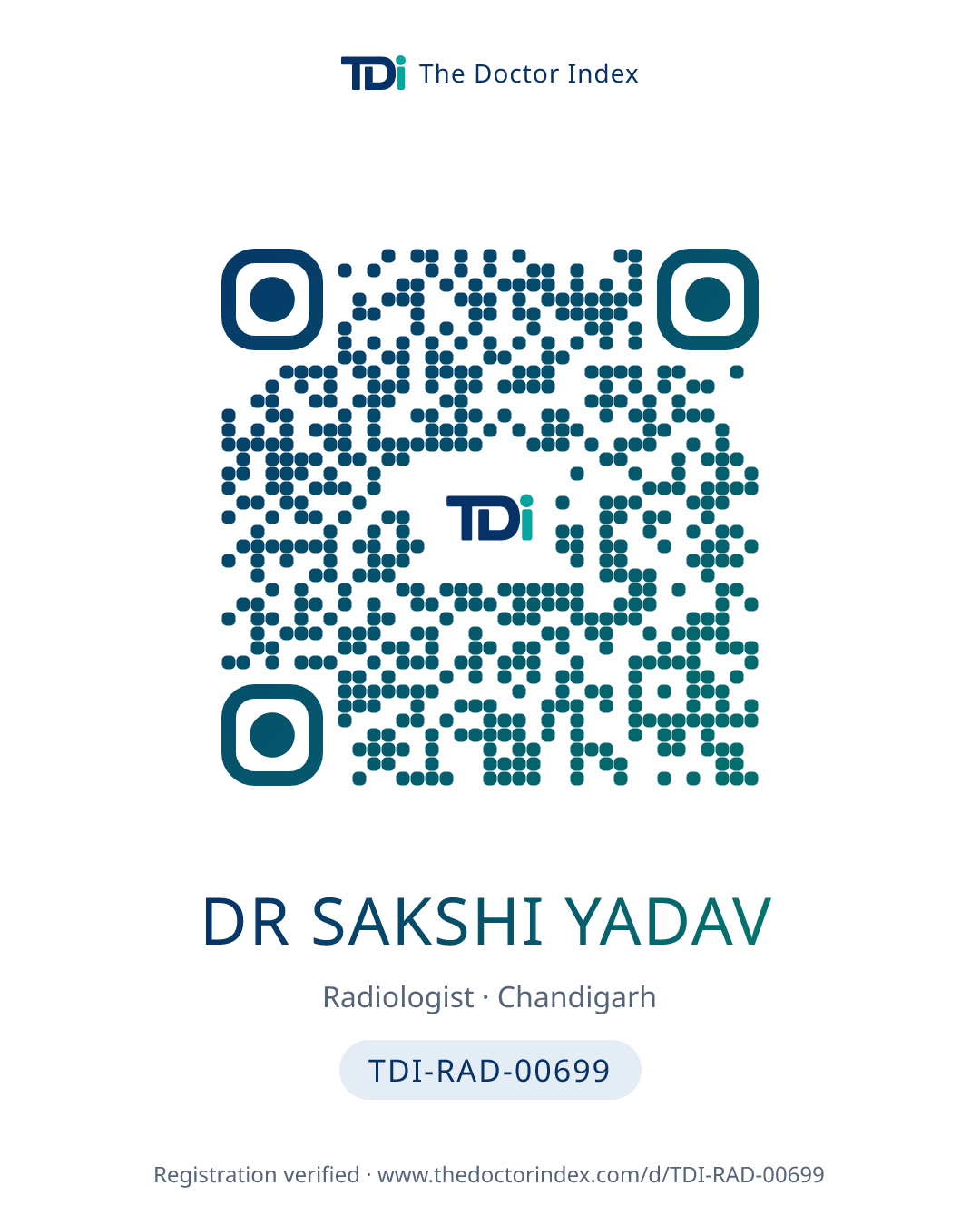 QR card for Dr Sakshi Yadav, TDI-RAD-00699