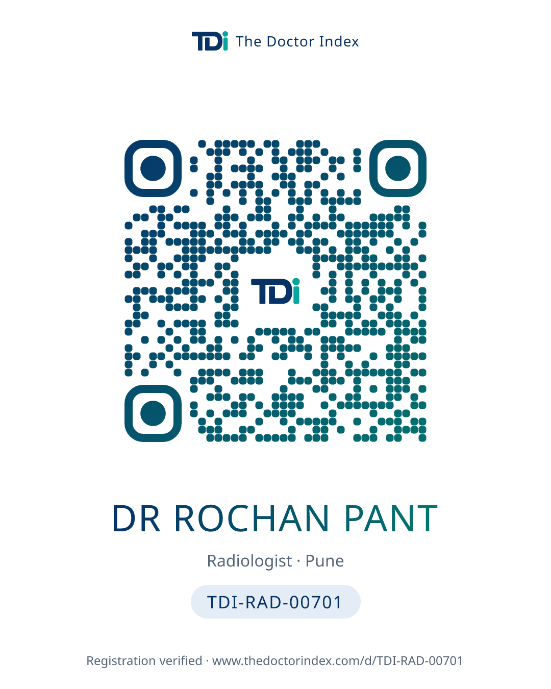 QR card for Dr Rochan Pant, TDI-RAD-00701