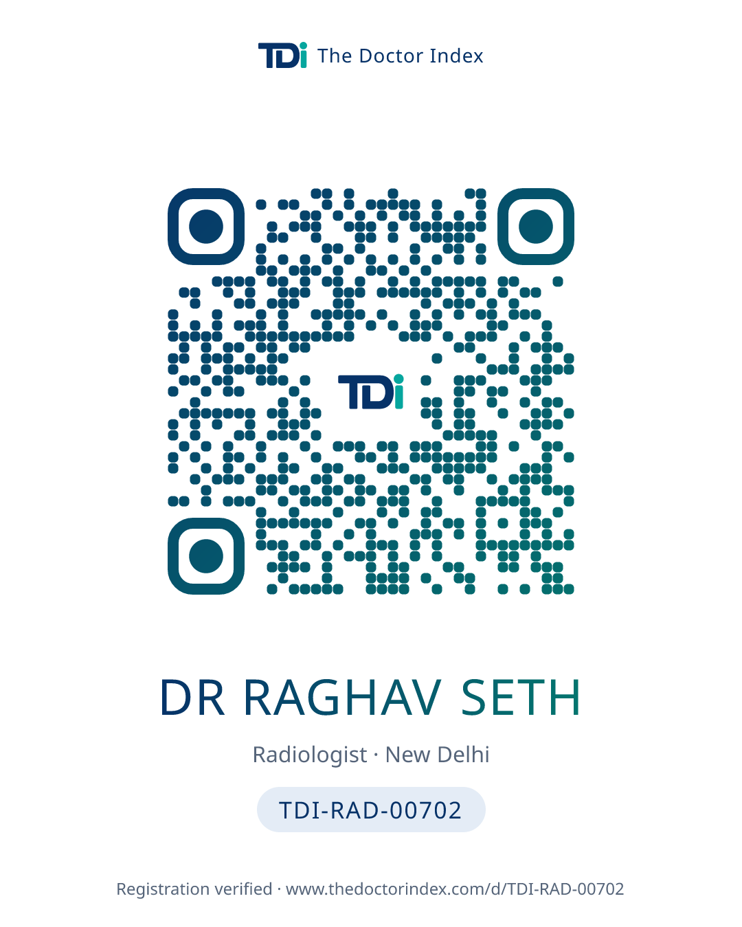QR card for Dr Raghav Seth, TDI-RAD-00702