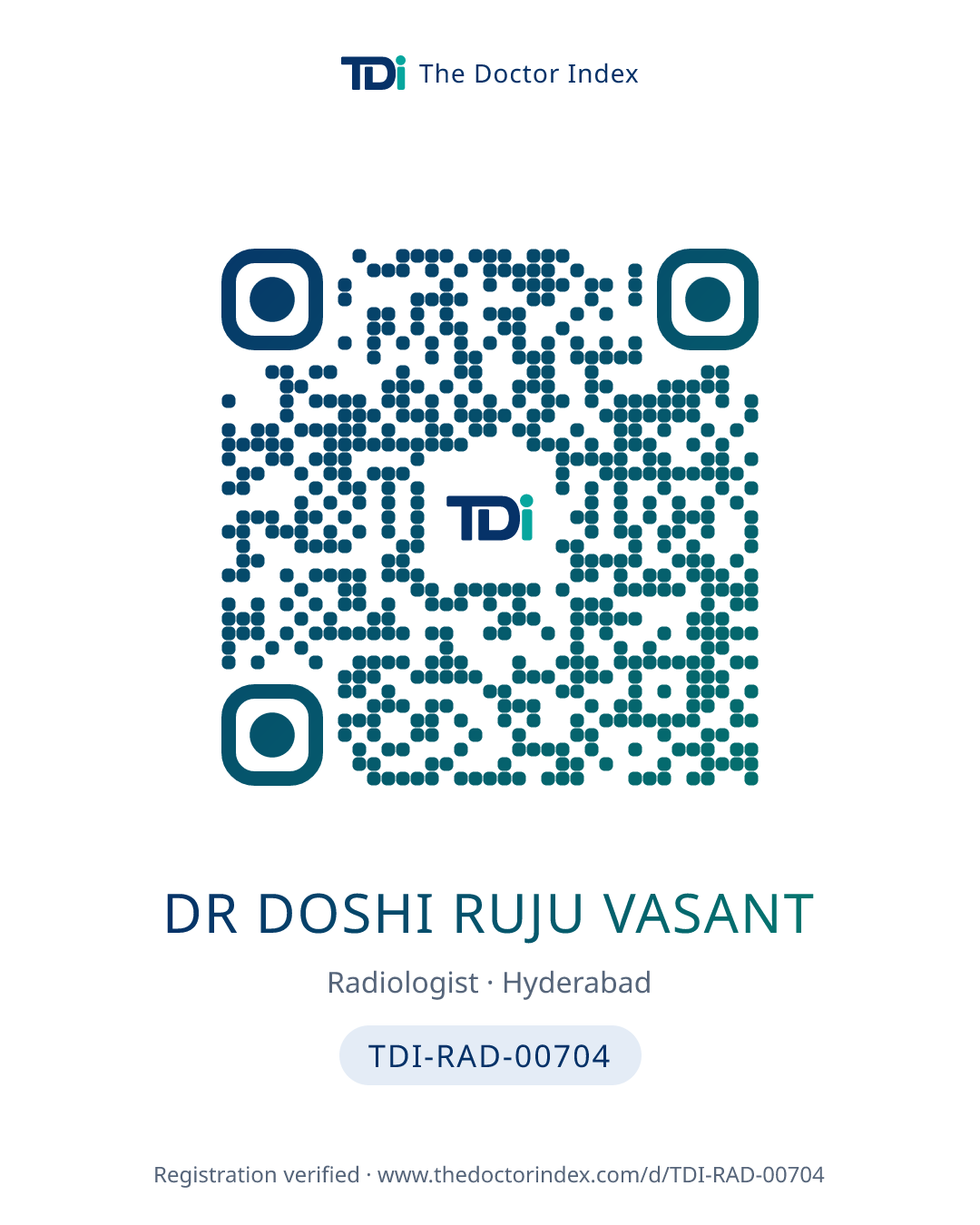 QR card for Dr Doshi Ruju Vasant, TDI-RAD-00704