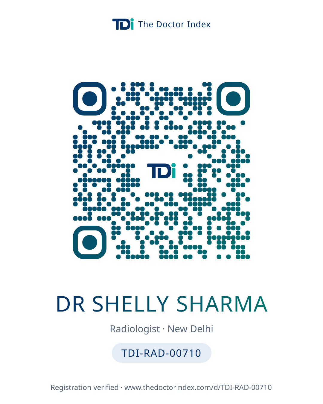 QR card for Dr Shelly Sharma, TDI-RAD-00710