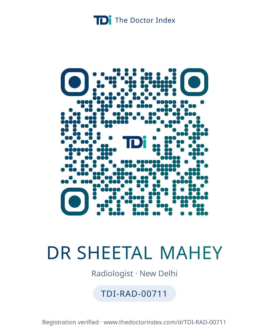 QR card for Dr Sheetal Mahey, TDI-RAD-00711