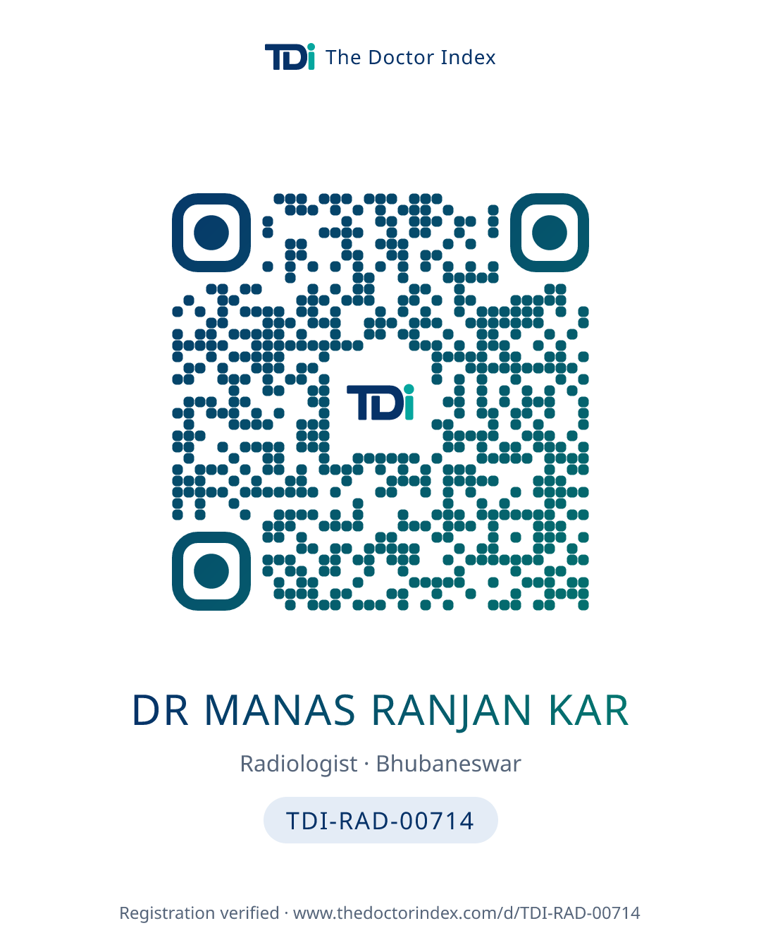 QR card for Dr Manas Ranjan Kar, TDI-RAD-00714
