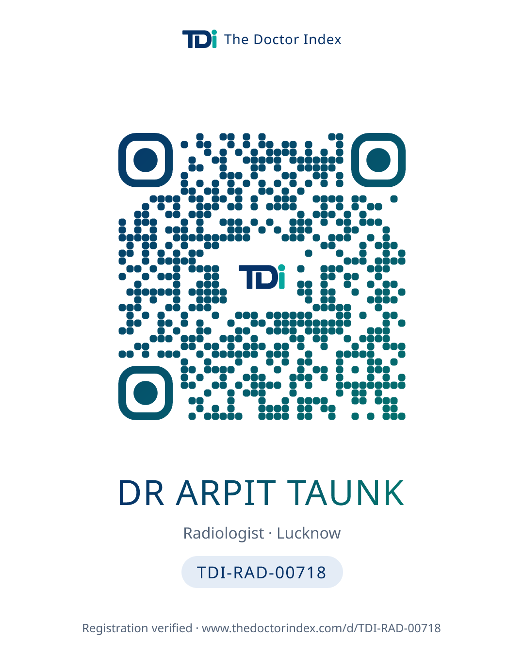 QR card for Dr Arpit Taunk, TDI-RAD-00718