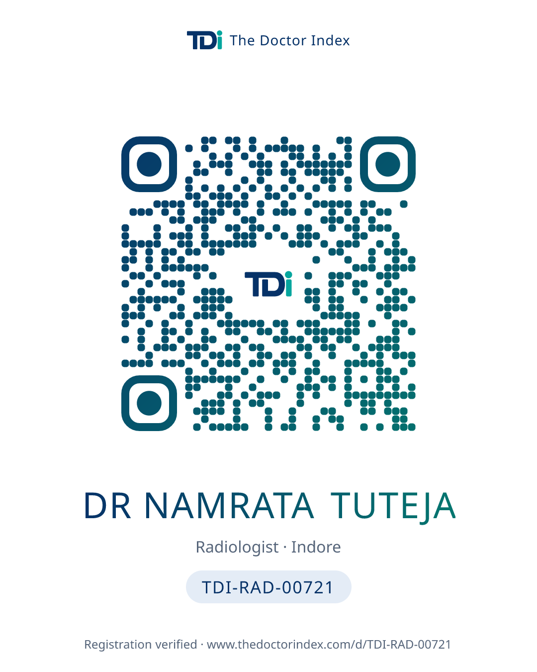 QR card for Dr Namrata Tuteja, TDI-RAD-00721