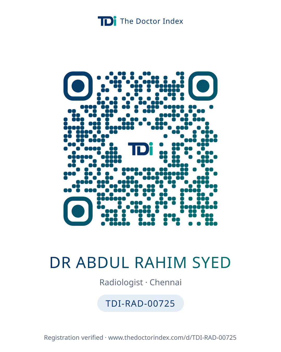 QR card for Dr Abdul Rahim Syed, TDI-RAD-00725