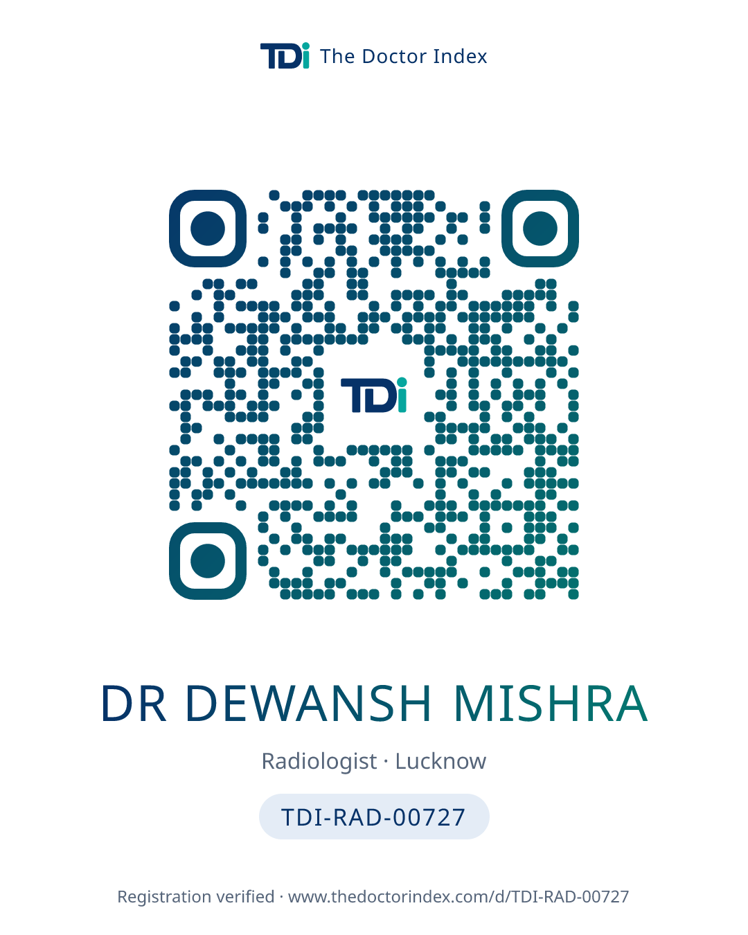 QR card for Dr Dewansh Mishra, TDI-RAD-00727