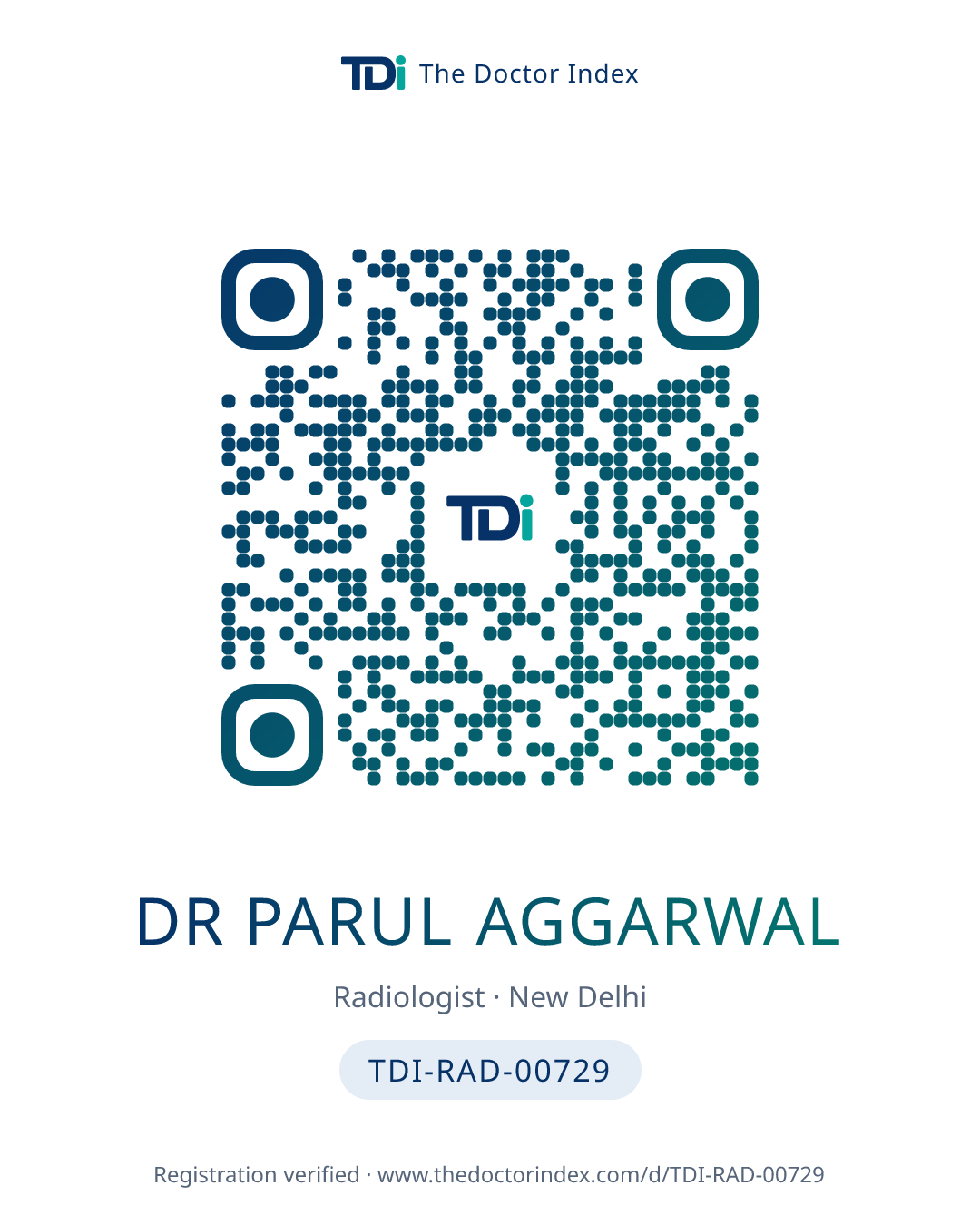 QR card for Dr Parul Aggarwal, TDI-RAD-00729