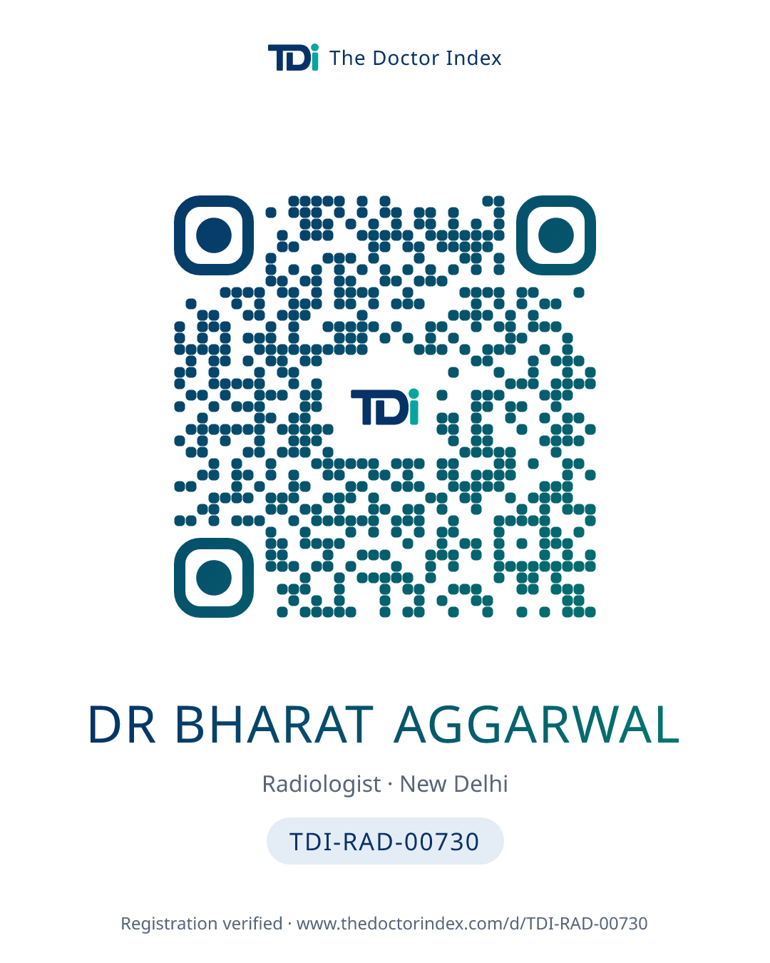 QR card for Dr Bharat Aggarwal, TDI-RAD-00730