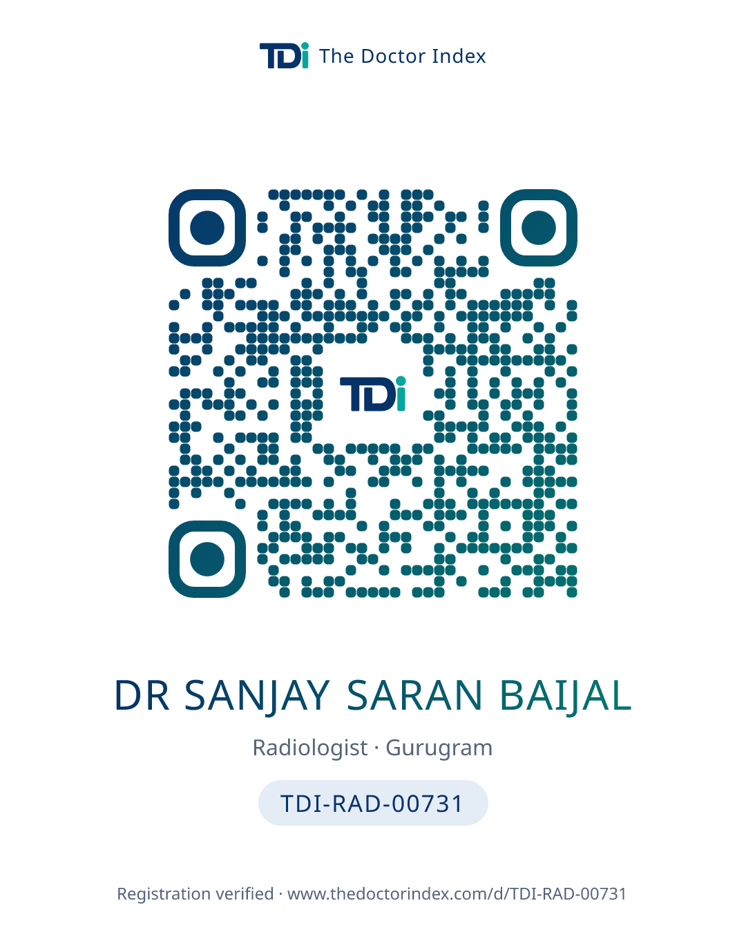 QR card for Dr Sanjay Saran Baijal, TDI-RAD-00731