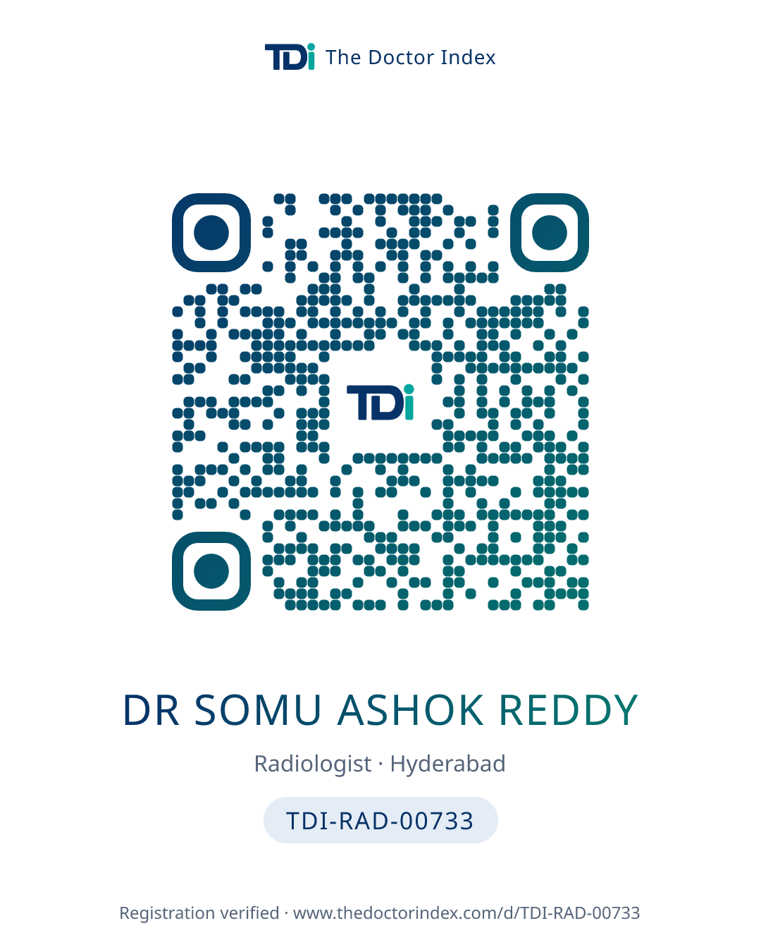 QR card for Dr Somu Ashok Reddy, TDI-RAD-00733