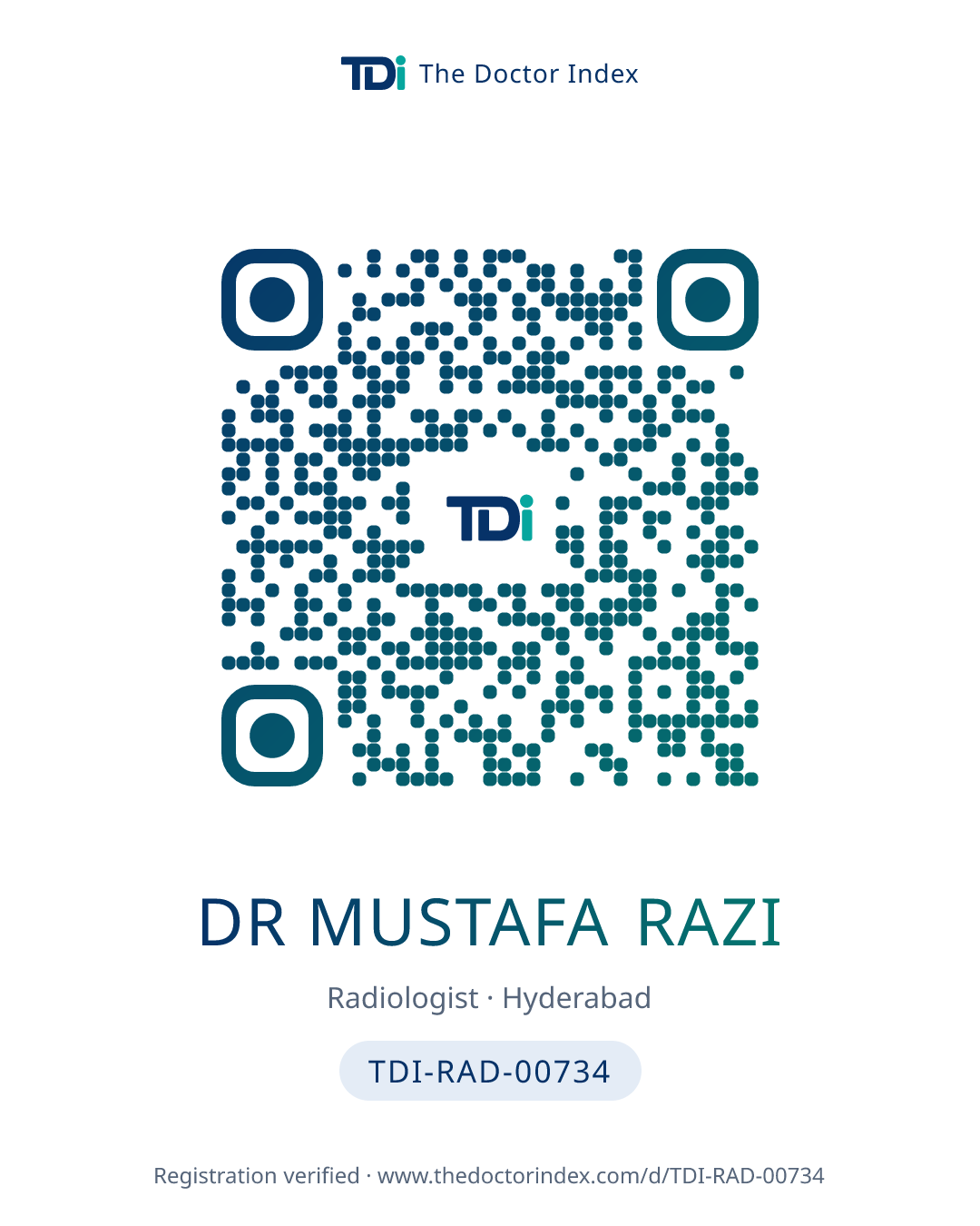 QR card for Dr Mustafa Razi, TDI-RAD-00734