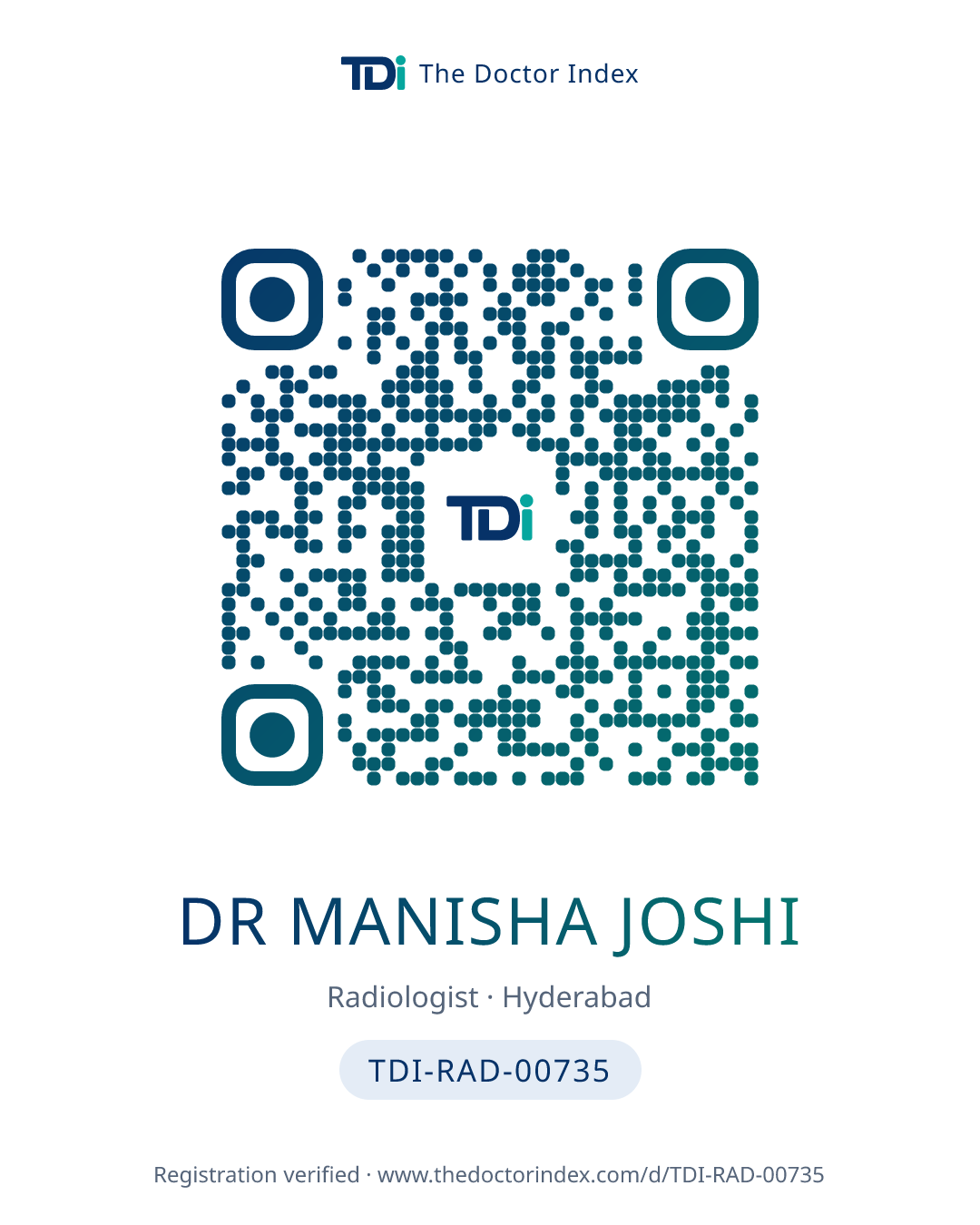 QR card for Dr Manisha Joshi, TDI-RAD-00735