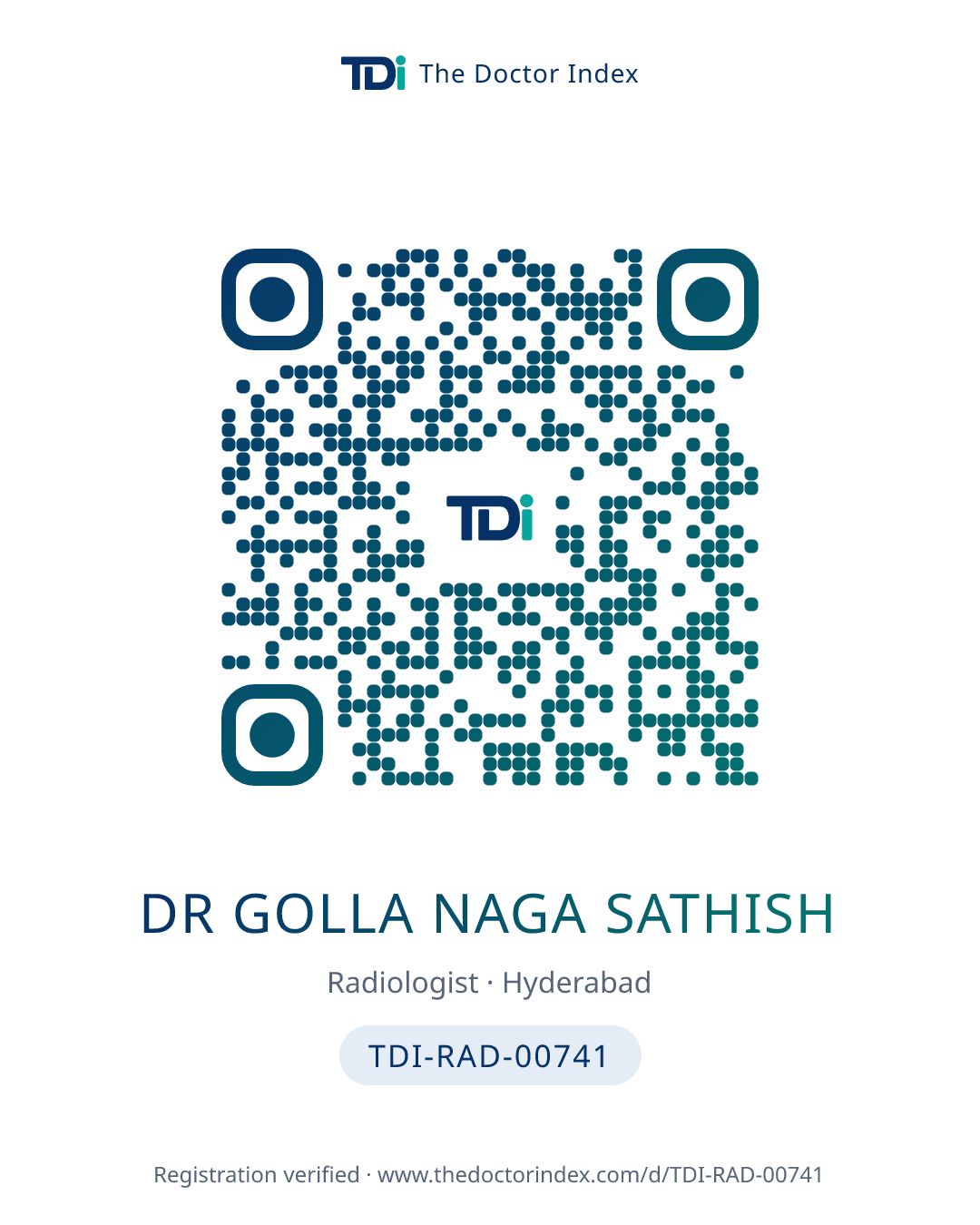 QR card for Dr Golla Naga Sathish, TDI-RAD-00741