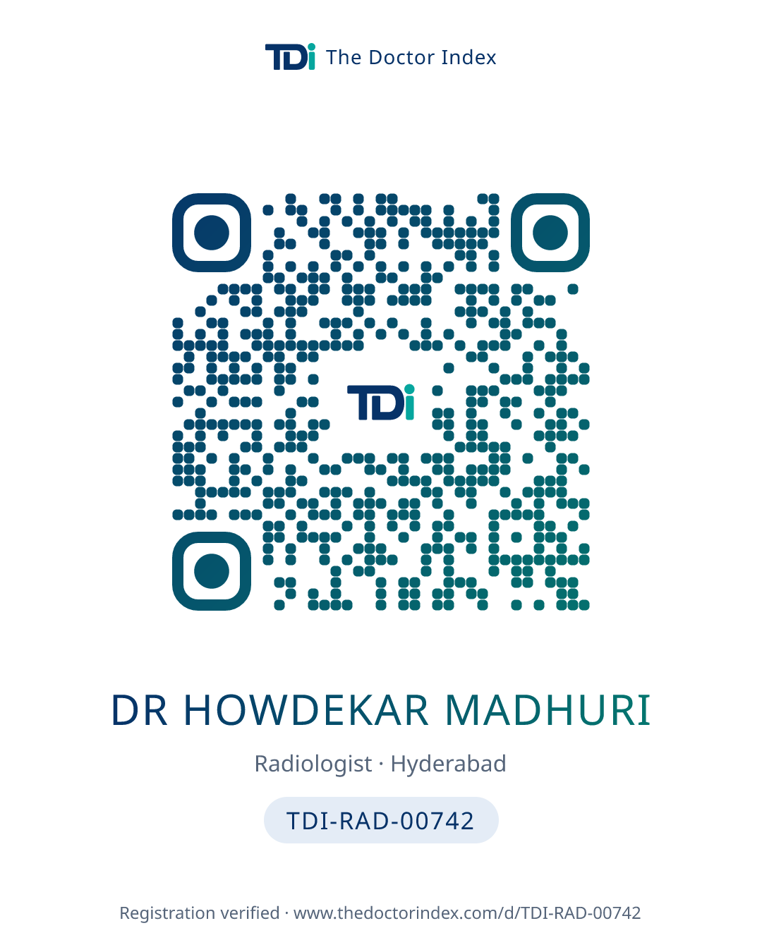 QR card for Dr Howdekar Madhuri, TDI-RAD-00742