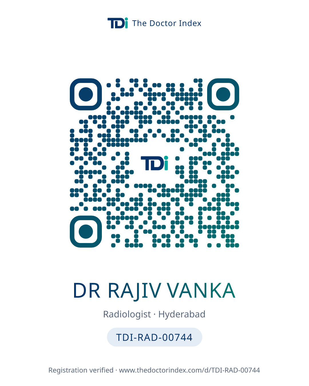 QR card for Dr Rajiv Vanka, TDI-RAD-00744