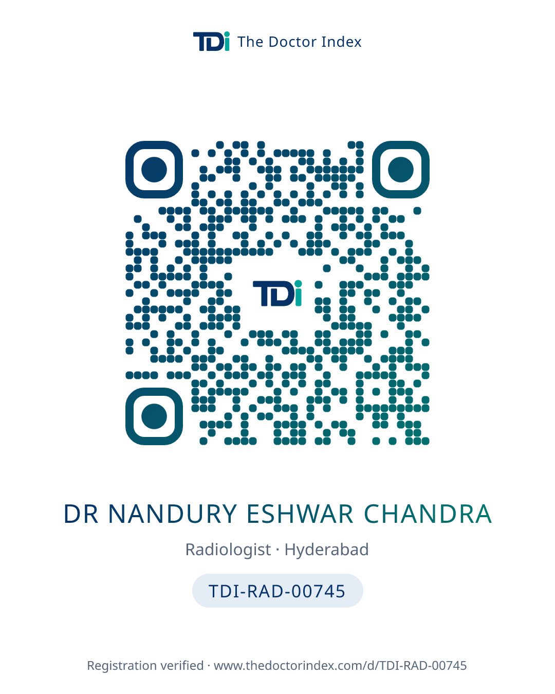 QR card for Dr Nandury Eshwar Chandra, TDI-RAD-00745