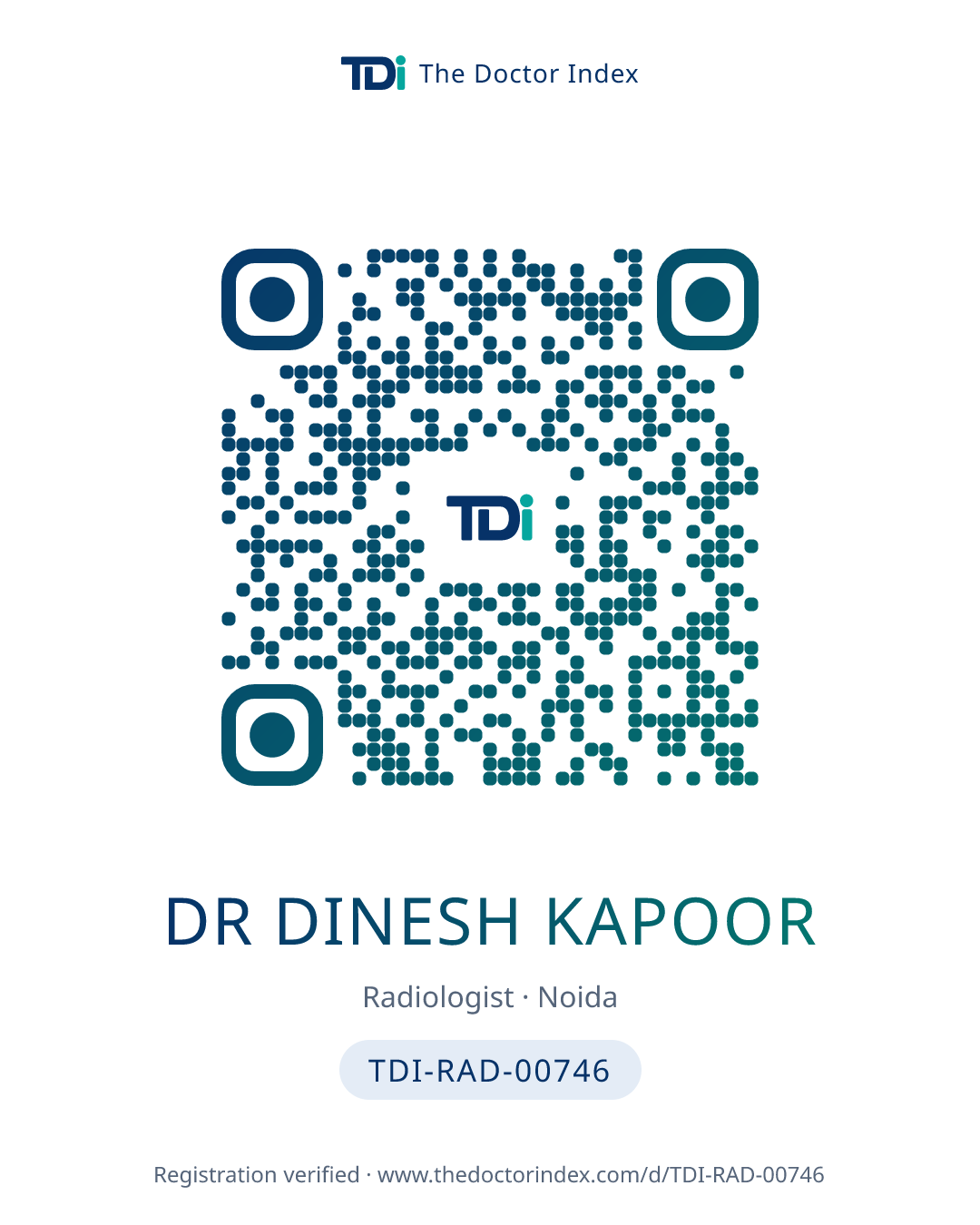 QR card for Dr Dinesh Kapoor, TDI-RAD-00746