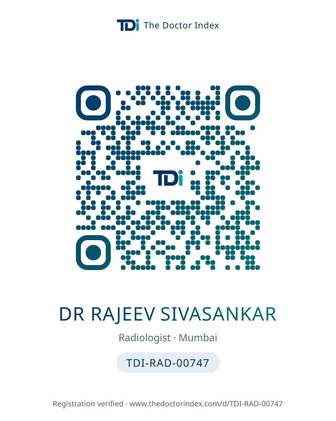 QR card for Dr Rajeev Sivasankar, TDI-RAD-00747
