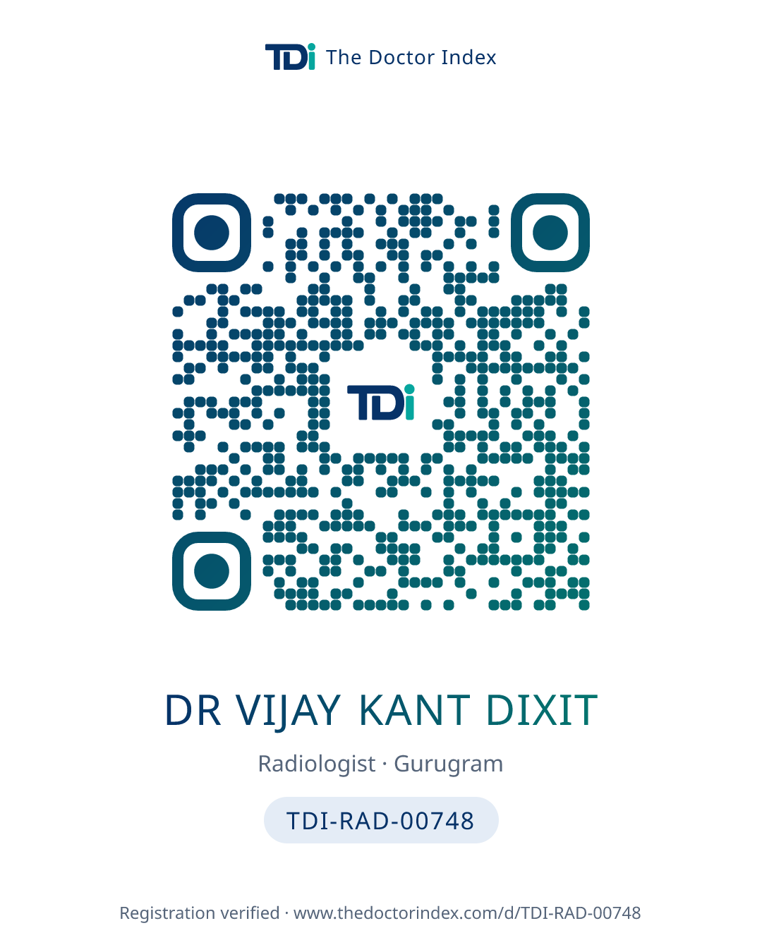 QR card for Dr Vijay Kant Dixit, TDI-RAD-00748