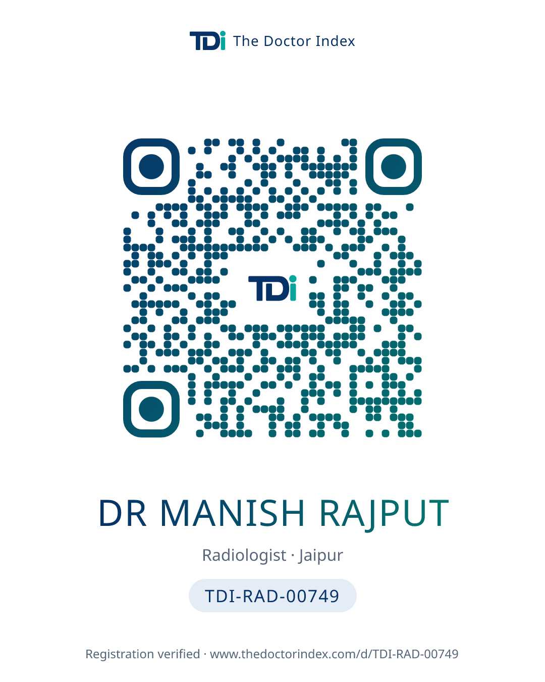 QR card for Dr Manish Rajput, TDI-RAD-00749