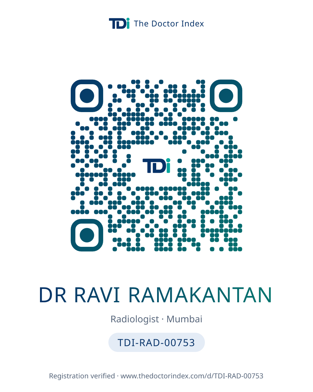 QR card for Dr Ravi Ramakantan, TDI-RAD-00753