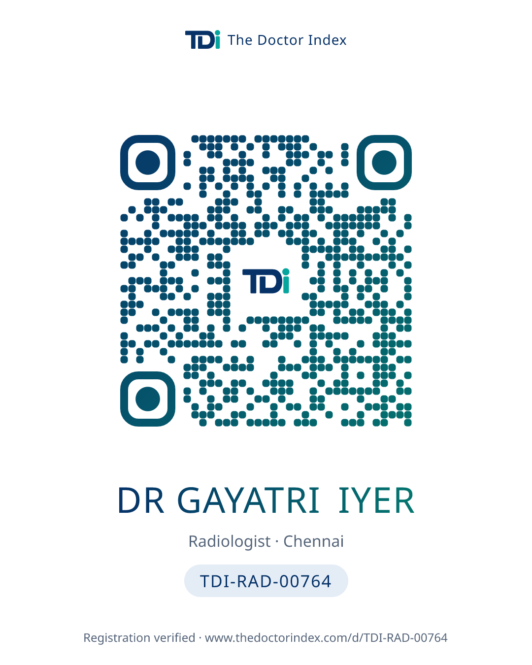 QR card for Dr Gayatri Iyer, TDI-RAD-00764