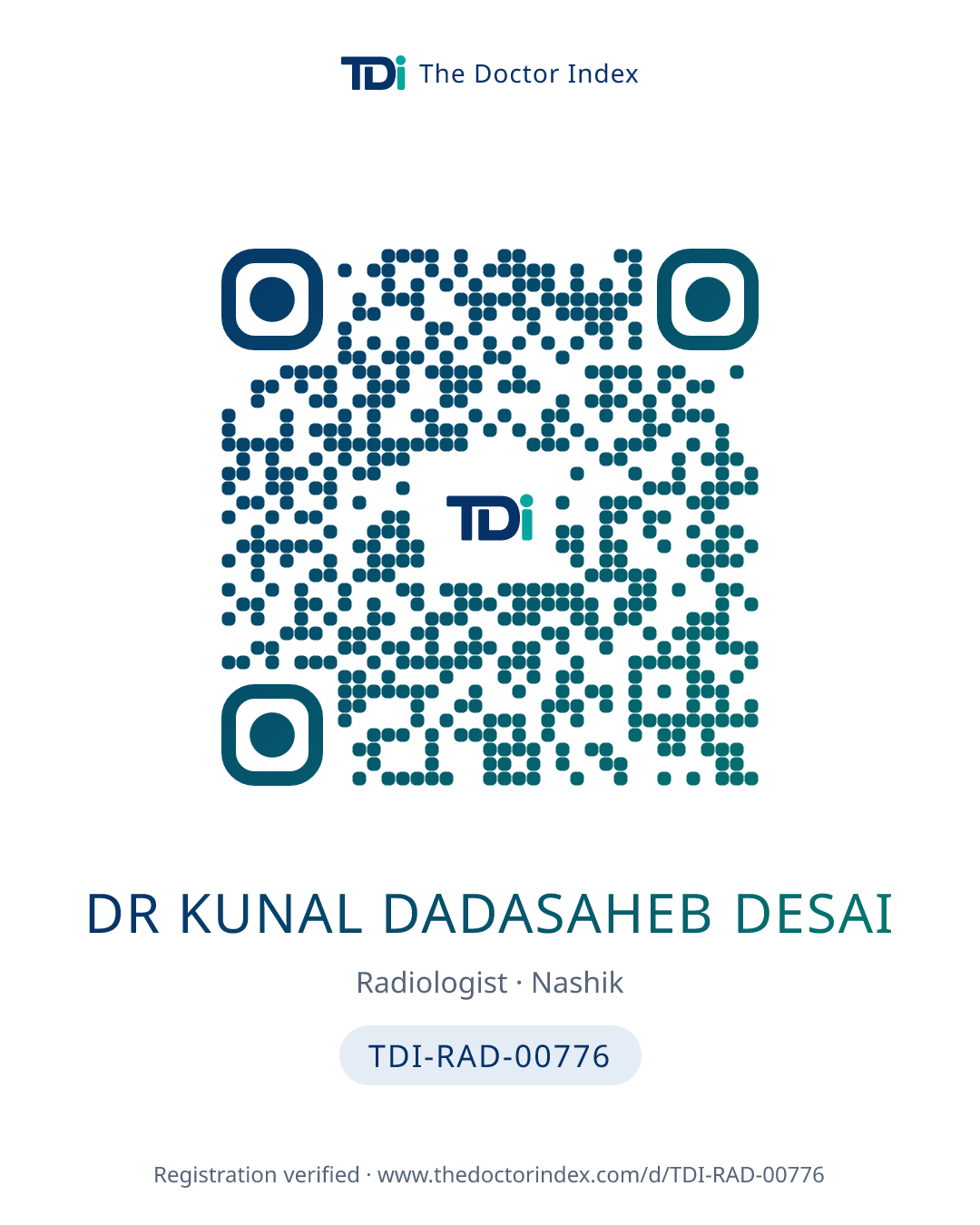 QR card for Dr Kunal Dadasaheb Desai, TDI-RAD-00776