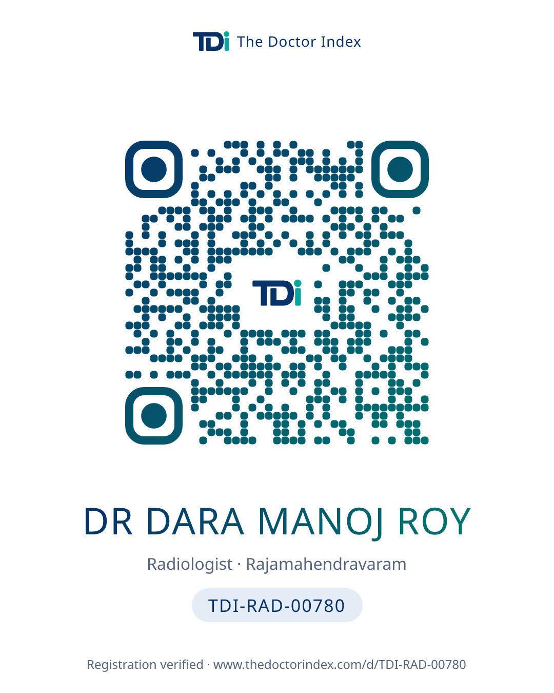 QR card for Dr Dara Manoj Roy, TDI-RAD-00780
