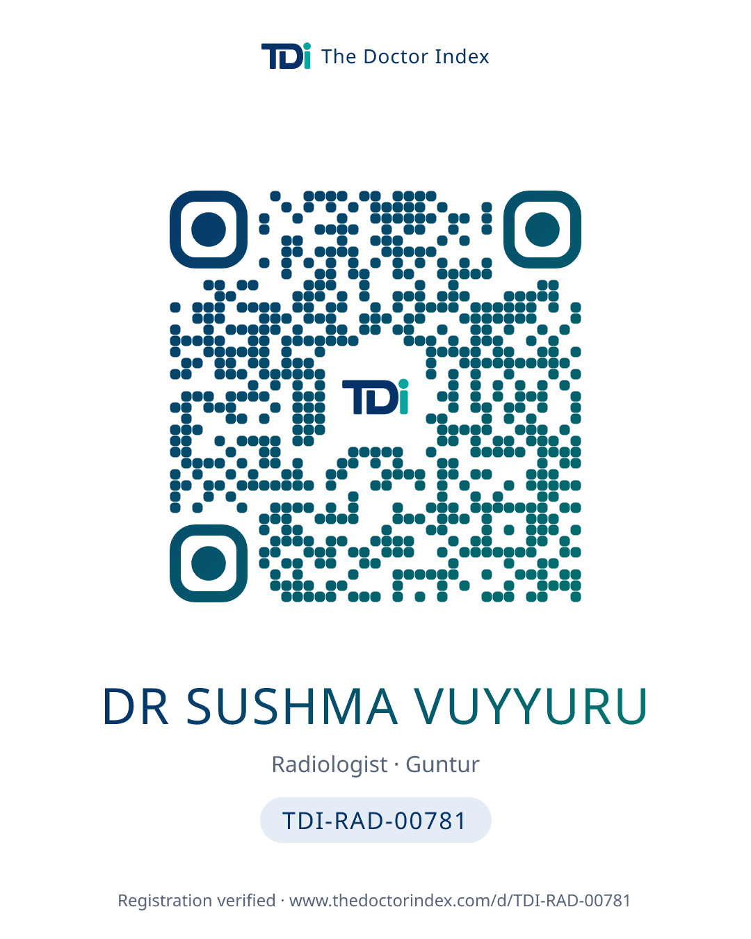QR card for Dr Sushma Vuyyuru, TDI-RAD-00781