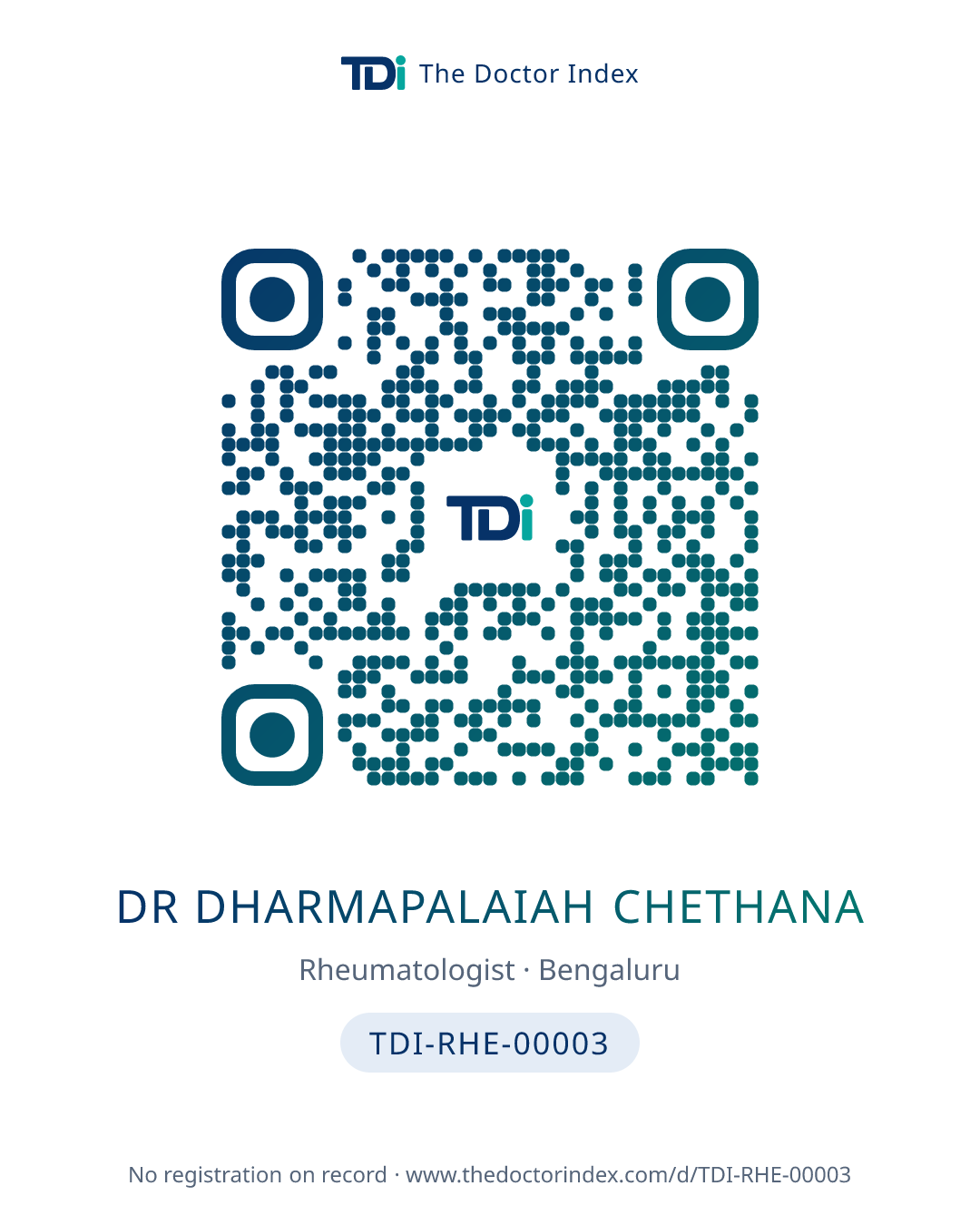 QR card for Dr Dharmapalaiah Chethana, TDI-RHE-00003