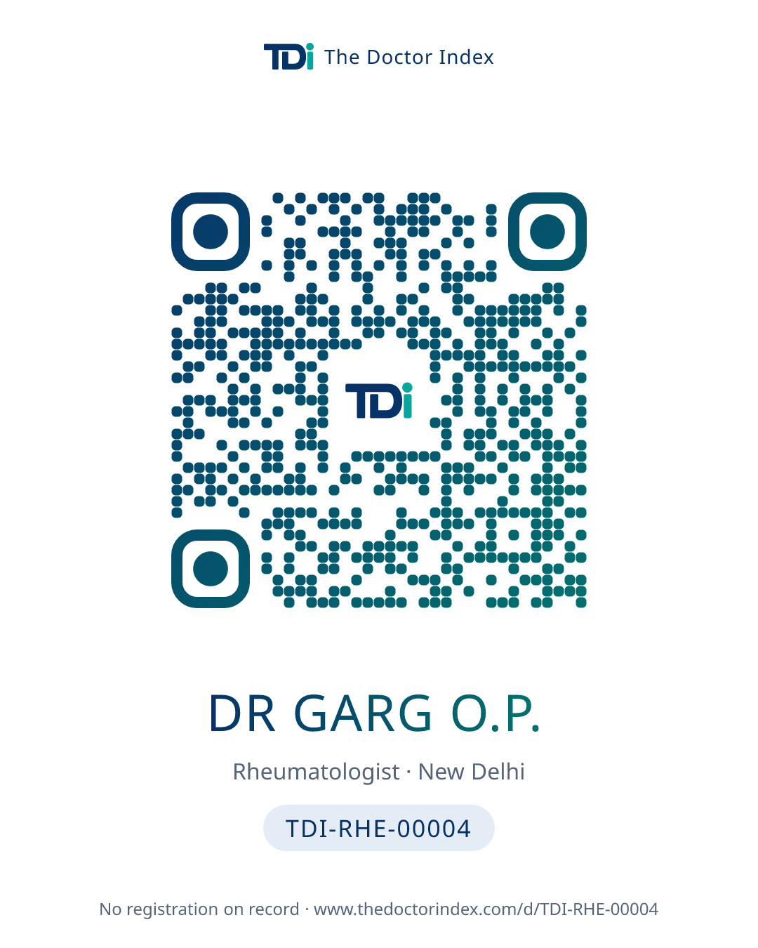 QR card for Dr Garg O.P., TDI-RHE-00004